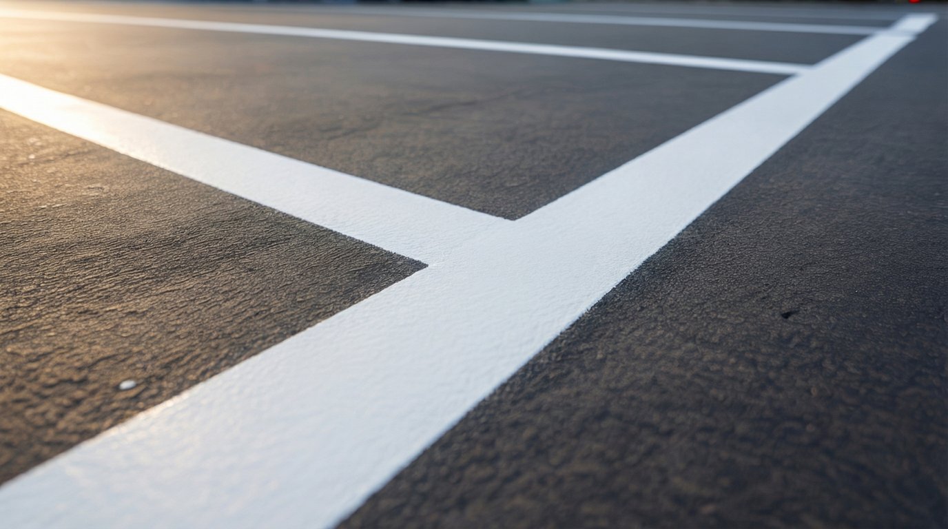 Linjemalning vag asfaltering parkering macro closeup